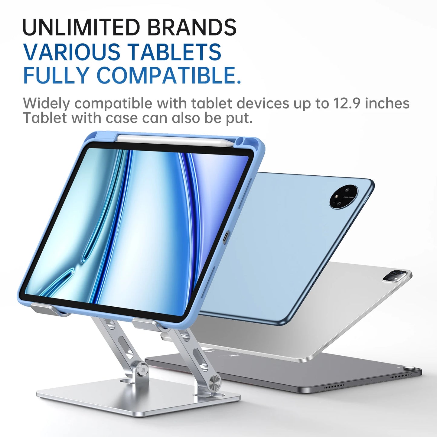 Tablet Stand, Swivel Tablet Stand with 360 Rotating Base, Adjustable Tablet Holder for Drawing, Compatible with iPad Pro/Air/Min