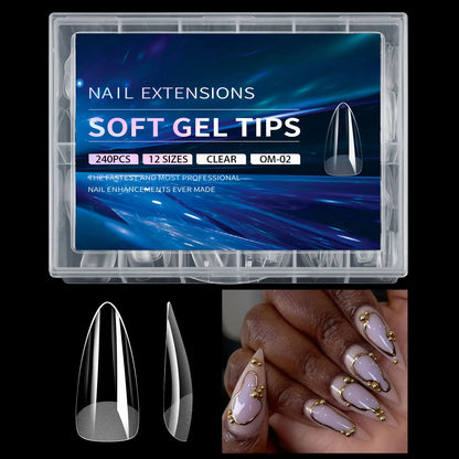 Luxury False Nail Tips Soft Gel Fingertip Semi-matte Capsules Almond French Coffin Full Cover Artificial Fake Nails Extension