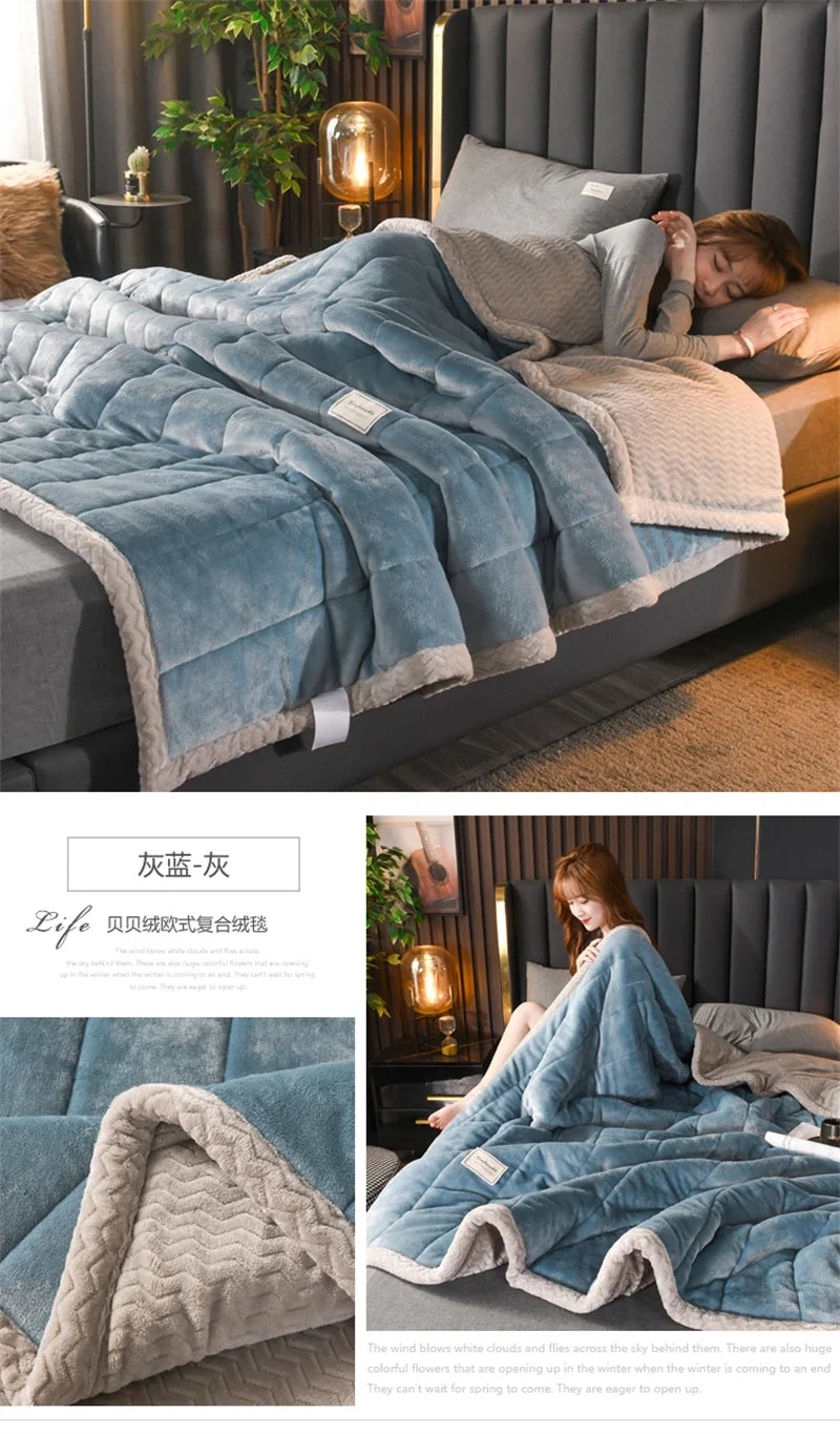 Milk Fleece Autumn Winter Warm Weighted Blankets for Beds European Thickened Beibei Velvet Throw Blanket Warmth Quilt Comforter