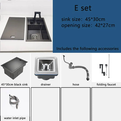 Black Kitchen sink Hidden Single bowl Bar Small Size sink Stainless Steel Balcony sink Concealed black kitchen sink Bar sink