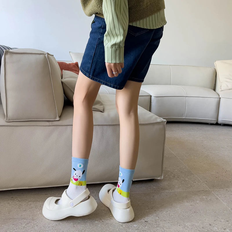 Pochacco Cartoon Cotton Socks Sanrio Combed Cotton Stockings Cute Puppy Girls Stockings Children Cotton Warmer Sock