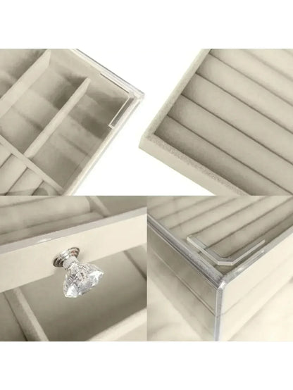 Organizer Box  Acrylic Velvet Jewelry Organizer with 3 Drawers Stackable Display Storage Earrings Necklace Bracelets Box Holder