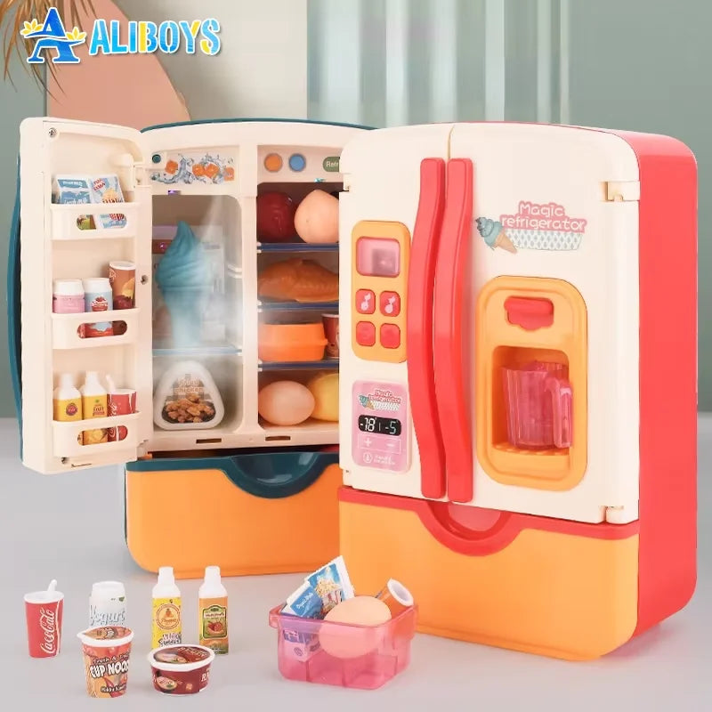 Mini Double Door Refrigerator  Simulation Fridge Kitchen Furniture Pretend Play Educational Toy Home Accessories Children's Gift
