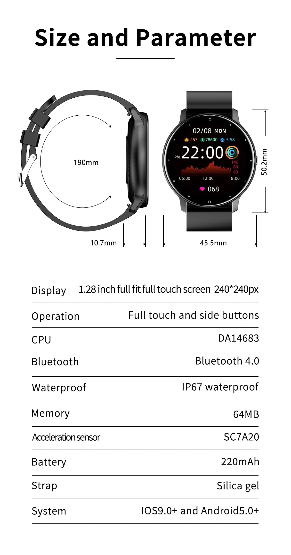 Fashion Men's Smart Watch Full Touch Screen Sports Fitness Tracker IP68 Waterproof Bluetooth Smartwatch for Men Women Smartphone