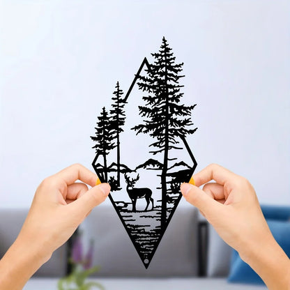 HelloYoung Landscape Wall Art, Deer & Scene Metal Wall Art Ornaments Home Decor, Metal Wall Art, Home Decor Art Wall Ornaments