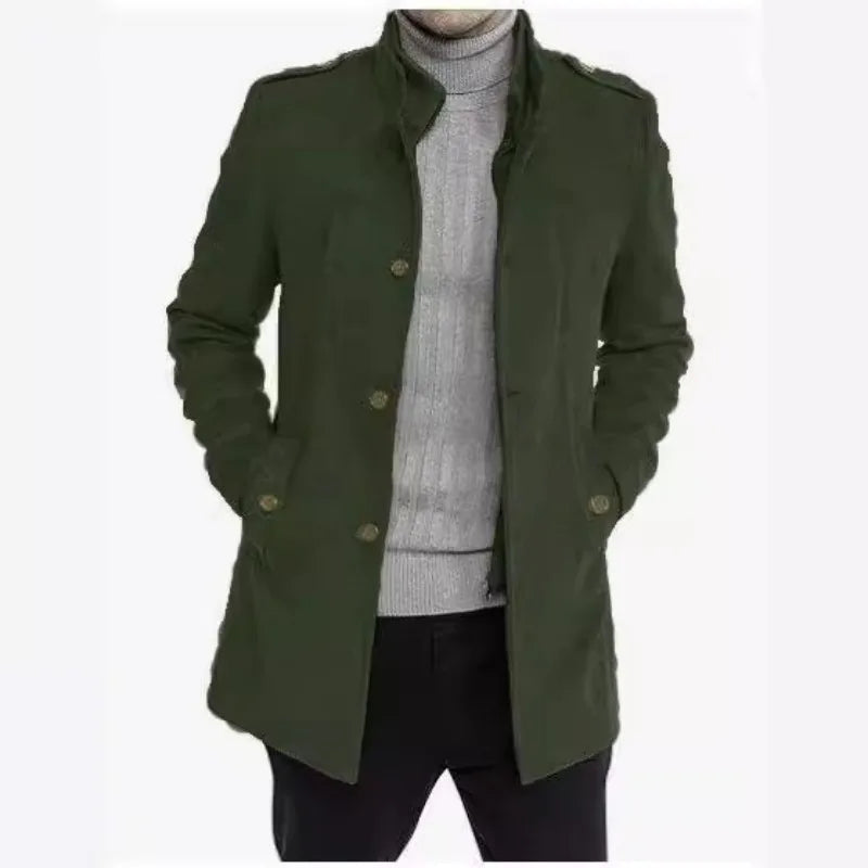 New Woolen Mens Coat Medium and Long Zipper Jacket Large Size Fake Two-piece Set Cardigan for Men