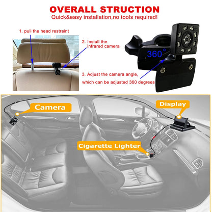 4.3 Inch HD Back Seat Baby Car Camera LED Car Seat Camera Waterproof 8LED IR Night Vision Folding Screen Car Seat Mirror Display
