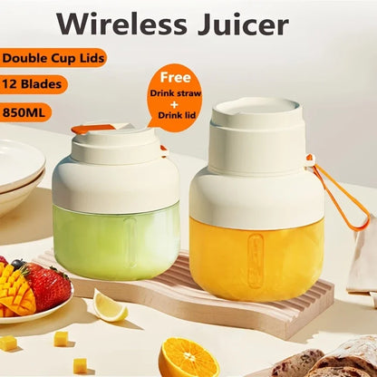 Portable electric juicer blender, wireless USB charging, straw cup, button control, blender portable.