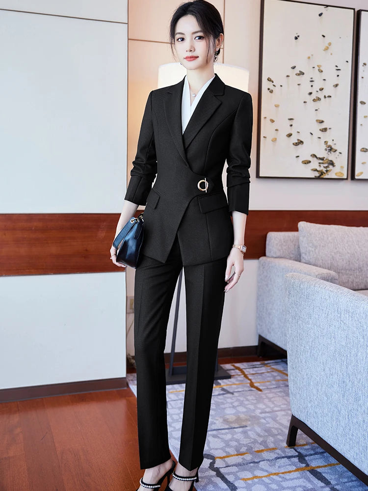 Office Ladies Pant Suit Women Black Blue Wine Female Business Work Wear Jacket Blazer and Trouser Formal 2 Piece Set