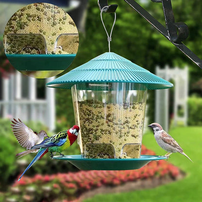 Bird Feeder Automatic Hanging Outdoor Garden Gazebo Wild Bird Feeding Container With Hang Rope House Decor Pet Supplies