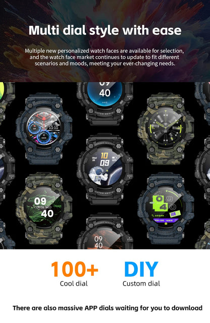 LOKMAT Rugged Sport Smart Watch ATTACK-GT Bluetooth Calls Colorful Waterproof Military Smartwatches with Flashlight for Phone