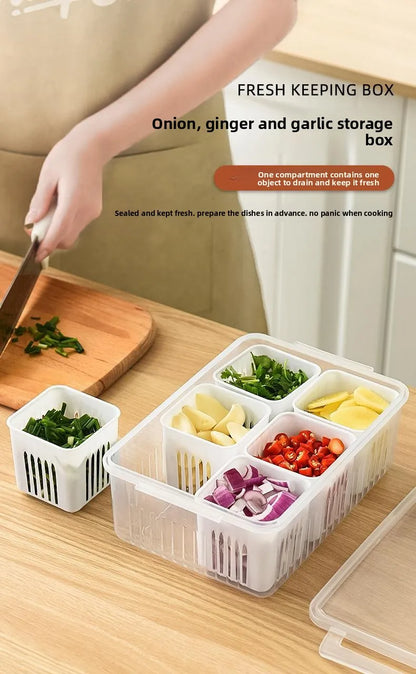Six Grid Refrigerator Crisper Storage Containers Fridge Fresh Vegetable Fruit Boxes Drain Basket Kitchen Organizer Tools