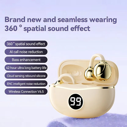 Wireless Headphones Fone Bluetooth Headset With Mic Handsfree Noise Canceling Earphones Clip Ear Music  Sports Gaming Earplug