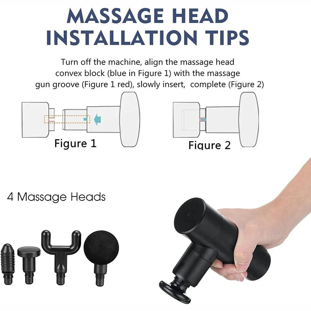 Mini Massage Gun Deep Tissue Portable 4 Speeds Percussion Muscle Massager with 4 Massage Heads Powerful Fascia Gun Super Quiet
