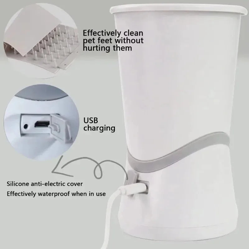 Waterproof Electric Pet Paw Cleaner USB Rechargeable with Massage Bristles Mud Snow Dirt Remover Cup for Small Medium Sized Dogs