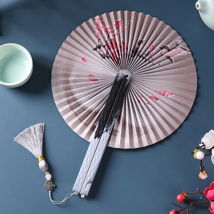 Magnetic Folding Round Fan Chinese Antique Style Dancer Hanfu Fan Student Gift Wedding Perform Dance Party Fan Photography Prop