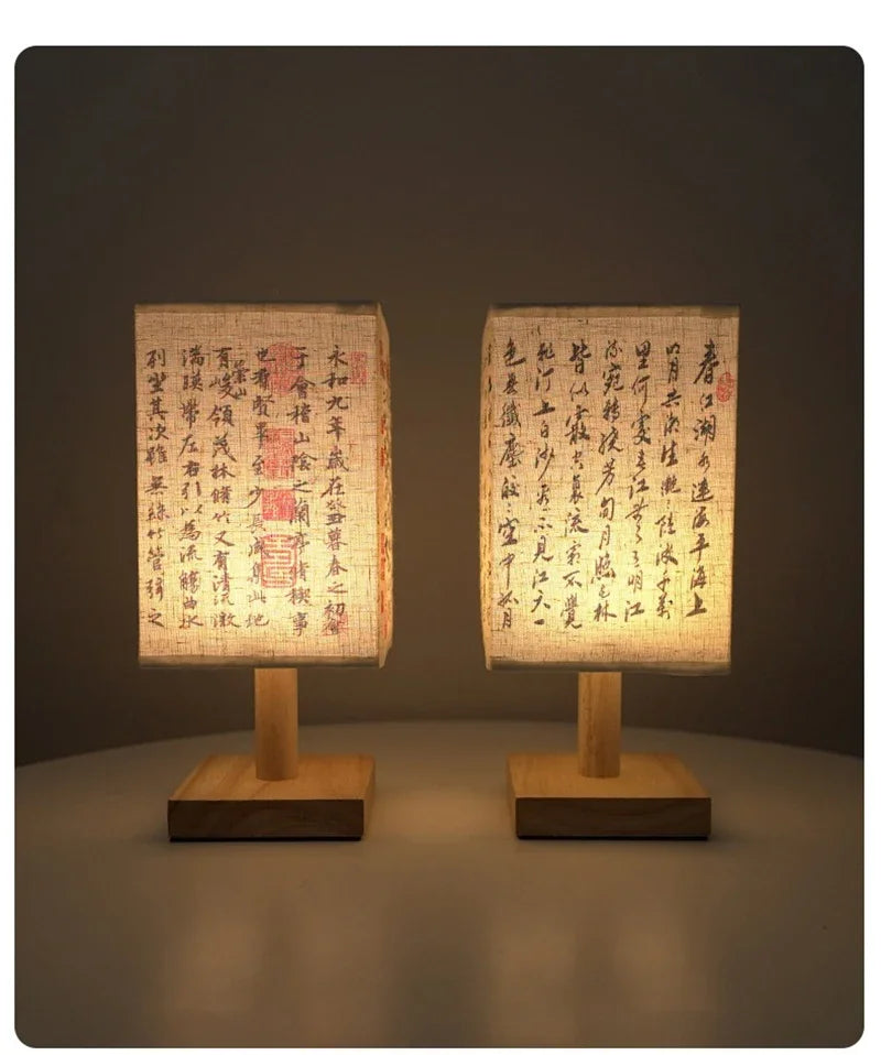 LED  Decoration Table Lamps Simple Chinese Style Dimmable Plug Night Light Fabric Lampshade Square Bedroom Bedside Desk Lights