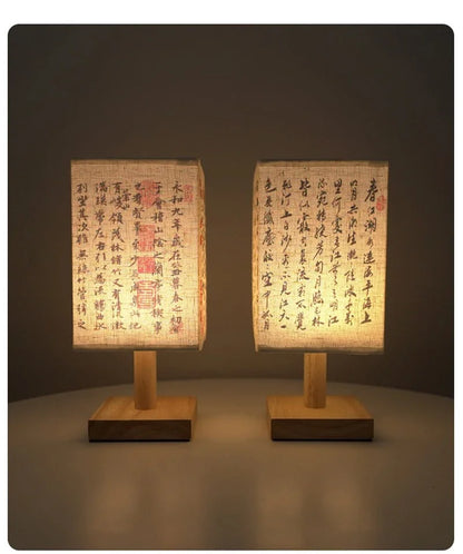 LED  Decoration Table Lamps Simple Chinese Style Dimmable Plug Night Light Fabric Lampshade Square Bedroom Bedside Desk Lights