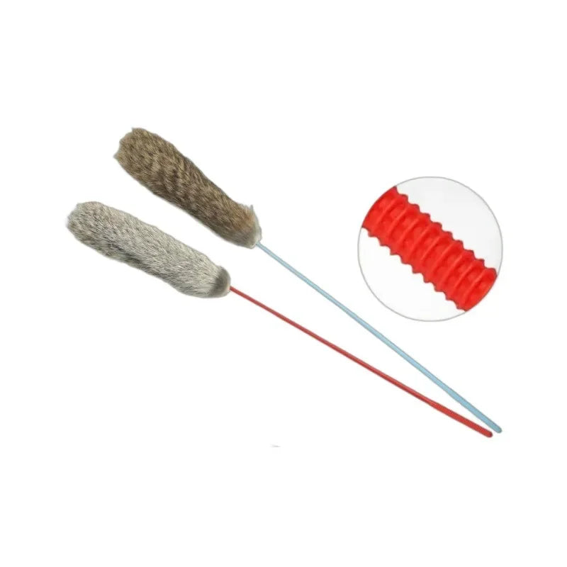 Cat Toys Interactive Cat Stick Faux Rabbit Fur Pompom Plush Pet Interactive Stick Cat Playing Training Toys Pet Supplies