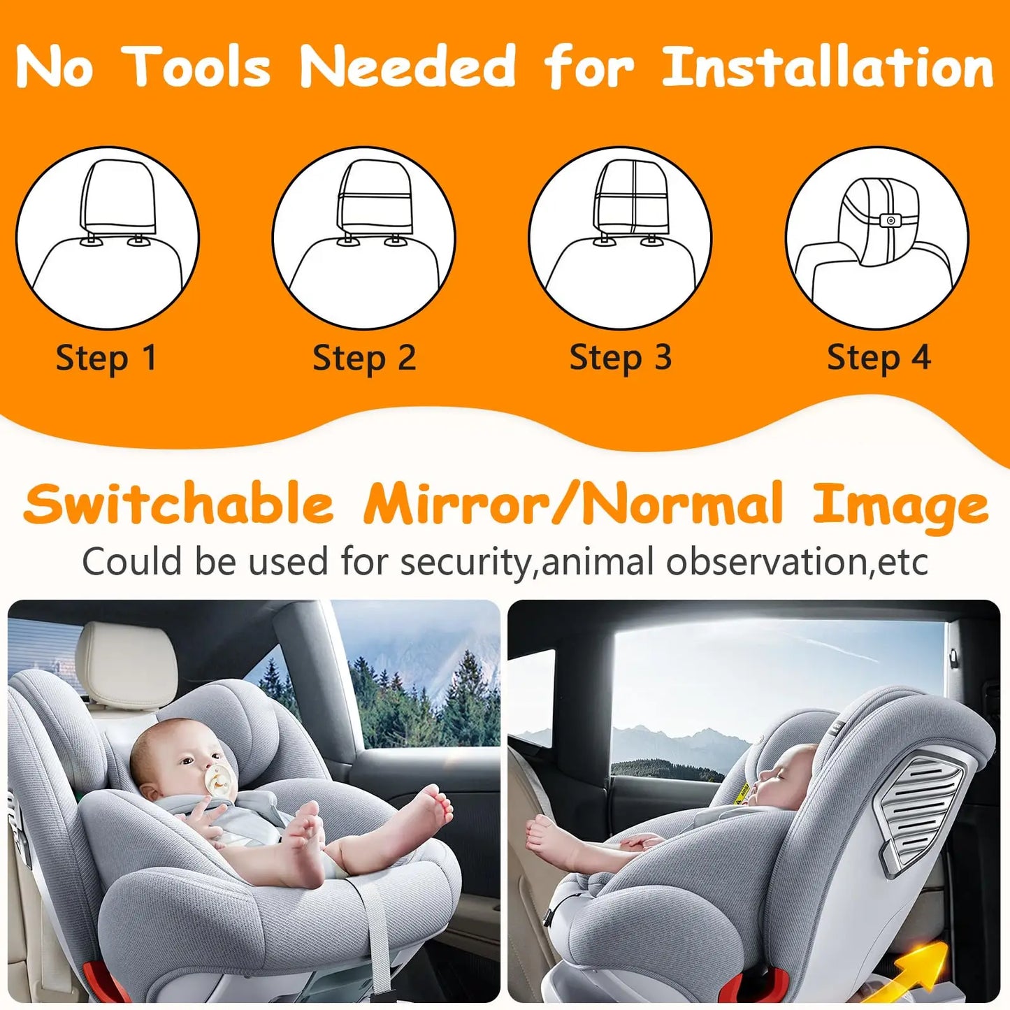 Car Baby Mirror Dual Channel Back Seat Baby Car Camera 1080P with Rear View Car Monitor 6.8'' IPS Screen Kids Pet Night Vision