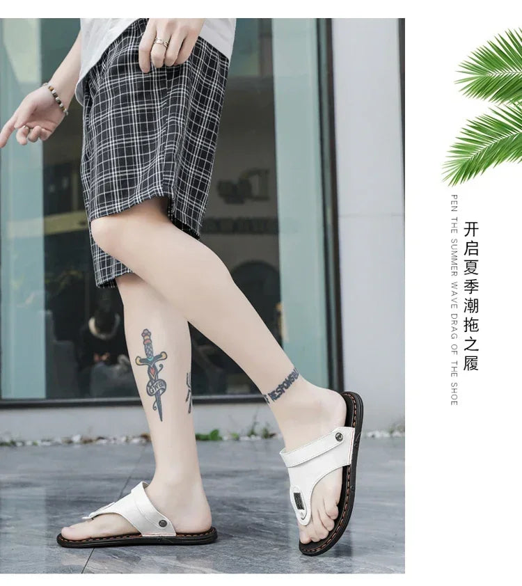 Flip Flops Flat Mens Sandals Summer Shoes Men Slippers Leather Mens Holiday Non-slip Flip Flops Huaraches Para Caballero