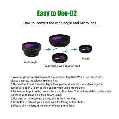 Phone Camera Lens 2 in 1 Clip-on Kit 37mm 0.45X 49UV Super Wide Angle Macro Phone Camera Lens for iPhone 15 14 13 12 11 Android
