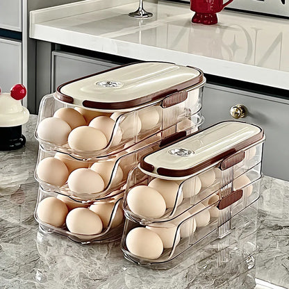 Smart Egg Storage Box - Slide-Out Drawer & Gravity Roller Design with Hidden Handle, Stackable Fridge Organizer for Side Door
