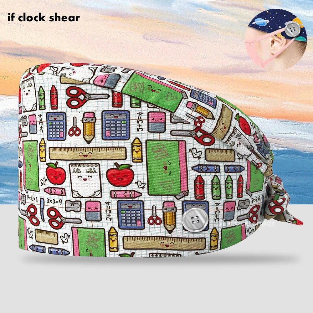 Printing Clinic Pharmacy Work Hat Dentistry Operating Room Doctor Scrubs Hats Adjustable Medical Nurse Accessories Surgical Caps