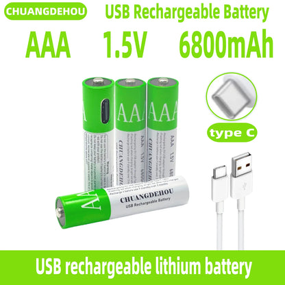 Aaa Rechargeable Batteries 6800Mah 1.5V Usb-C Fast Charging 2000+ Cycles for Remote/Toy/Camera/Mouse Long Lasting