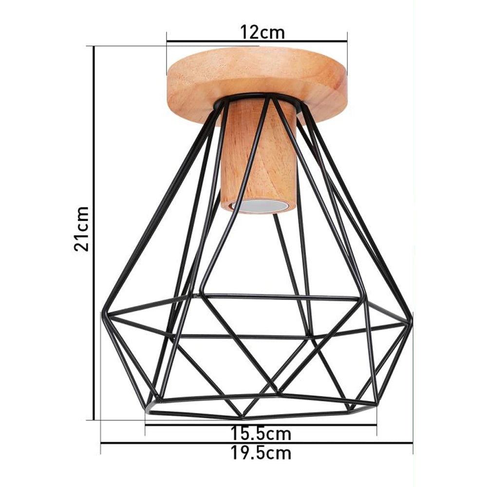 LED E27 Ceiling Lights Vintage Industrial Wood Ceiling Lamp for Kitchen Living Room Bar Restaurant Wire Cage Lampshade Lighting
