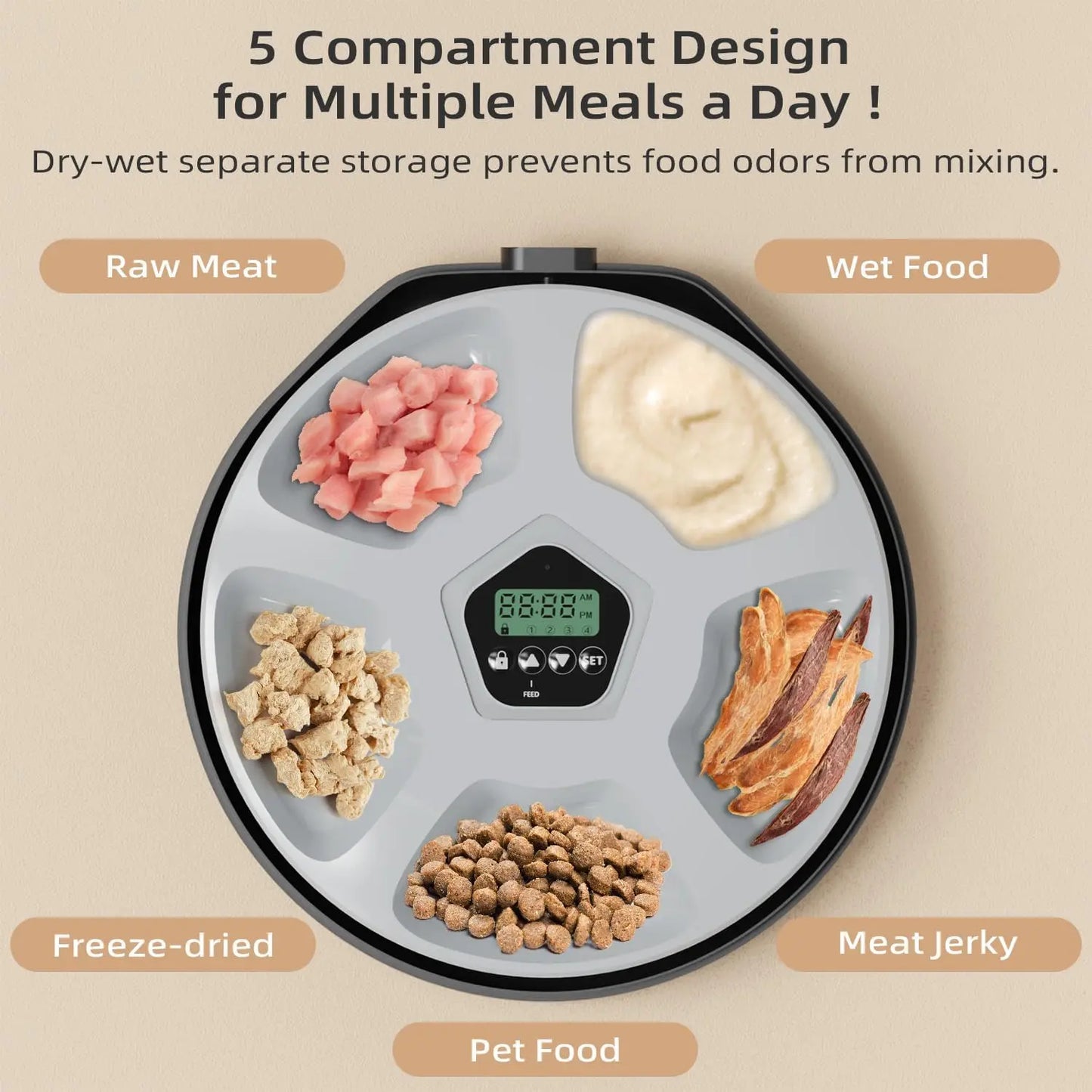 Automatic Wet/Dry Food Pet Feeder 5-Meal Timer Dispenser Programmable Smart Feeder for Cat/Dog Small Pet Supplies