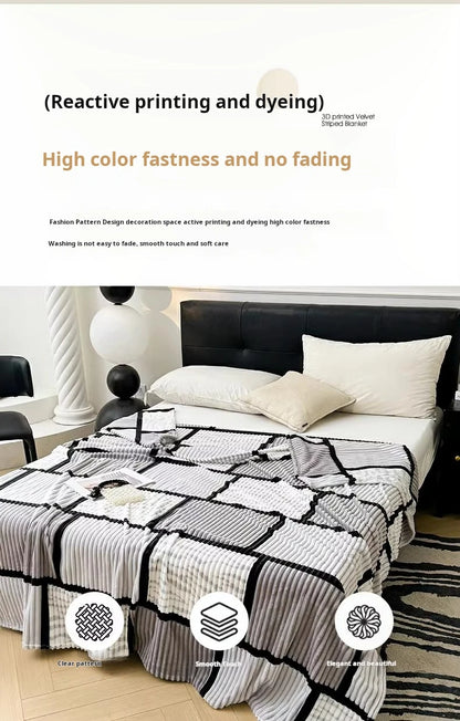Lightweight Luxurious Warm Sleeping Plaid Milk Down Thin Blanket Multi Color Spring Summer Suitable For Sofas Bedrooms Blankets
