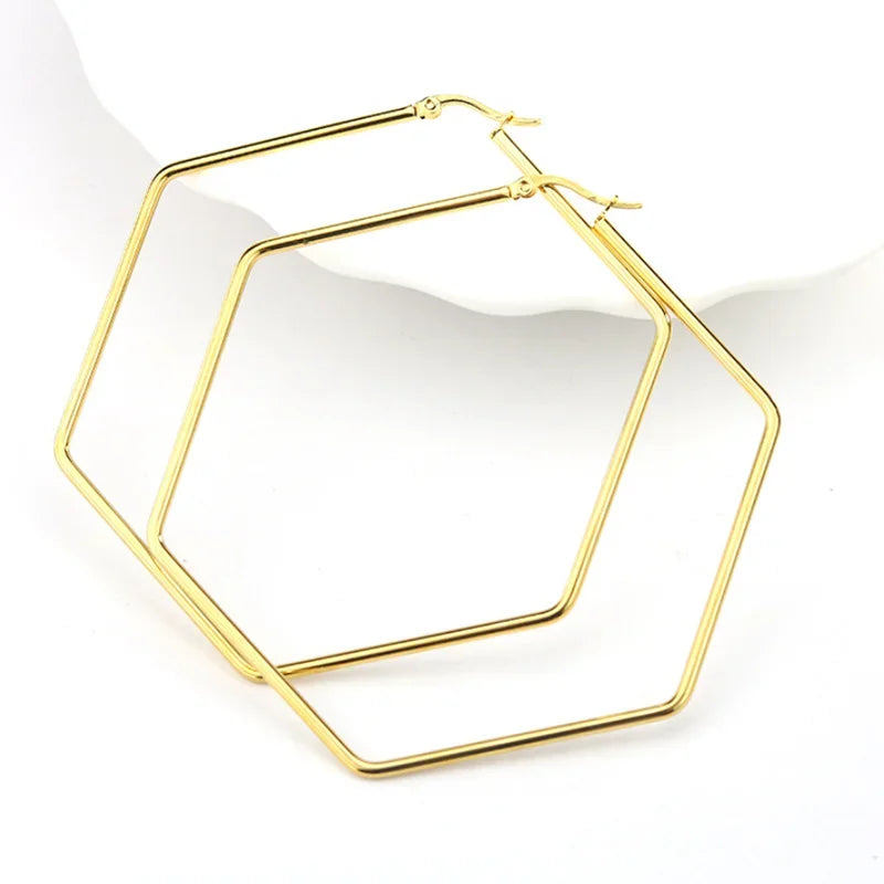 Titanium Steel Exaggerated Geometric Square Rhombus Hoop Earrings for women Big Earring Statement Ear Ring Nightclub Jewelry