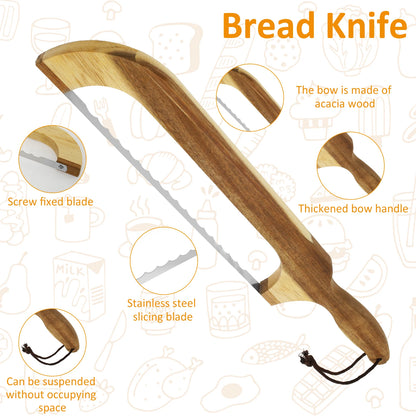 Wooden Bread Bow Cutter Serrated Bagel Cutter Bread Cutter Sourdough Bread Slicer Portable Bread Cutting Tool Kitchen Supplies