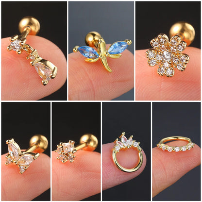 1pc Piercing Earrings Butterfly Women Jewelry Gold Color Zircon Tragus Helix Septum Cartilage Daith Stainless Steel Ear Ring
