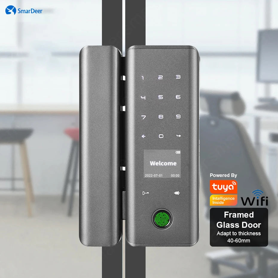 SmarDeer smart Lock with Sliding glass door Fingerprint Lock for Tuya Smart Home Aluminum Glass Door Electronic Lock