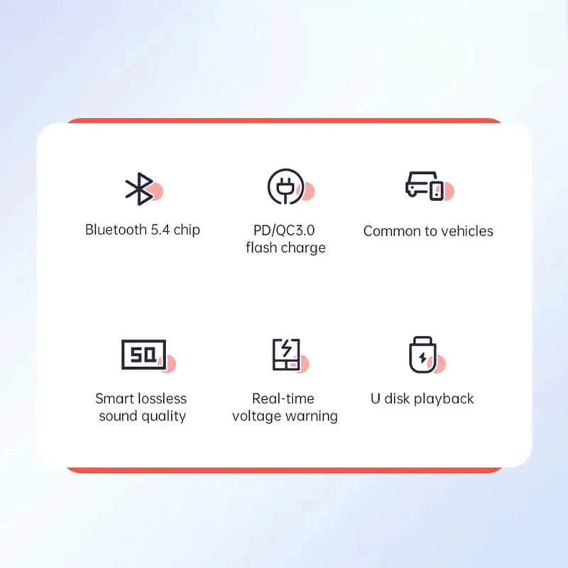 Xiaomi 2025 New PD30W+QC Bluetooth 5.4 Car MP3 Player FM Transmitter Wireless Handsfree U Disk Play USB Car Fast Charge Adapter