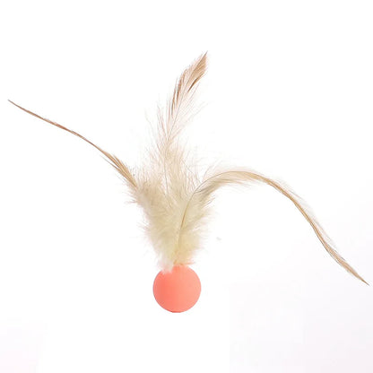 Cat Interactive Ball Toys Interactive Bouncy Ball with Feathers Cat Toys for Indoor Cats and Kittens Pet Elastic Ball