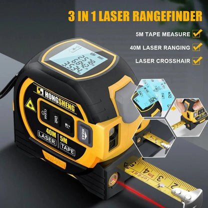 Laser Tape Measure Meter Building Measurement Device 3in1 Laser Rangefinder 5M Tape 60M Laser Measure with LCD Digital display