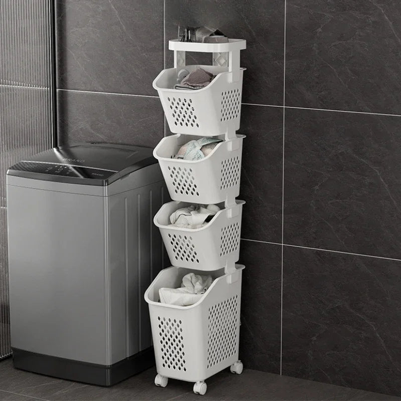 Multilayer Laundry Storage Basket Wheels Pp Plastic Laundry Baskets With Wheel Household Sundries Bathroom Toilet Storage Rack