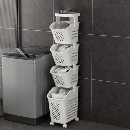 Multilayer Laundry Storage Basket Wheels Pp Plastic Laundry Baskets With Wheel Household Sundries Bathroom Toilet Storage Rack
