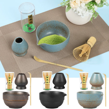 5PCS Japanese Matcha Tea Set Includes Matcha Bowl w Spout Matcha Whisk Holder Matcha Whisk Tea Scoop Tea-making Tools Accessorie