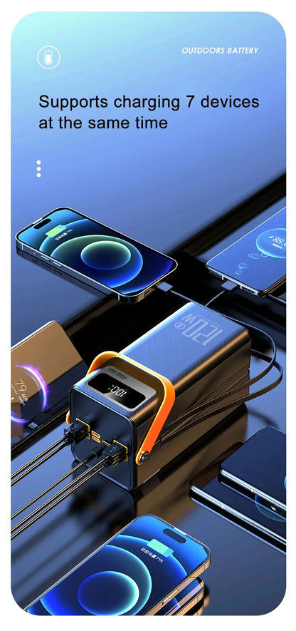 120W Super Fast Power Bank 200000mAh Large Capacity Outdoor Mobile Power Supply Supports 7 Devices to Charge At The Same Time