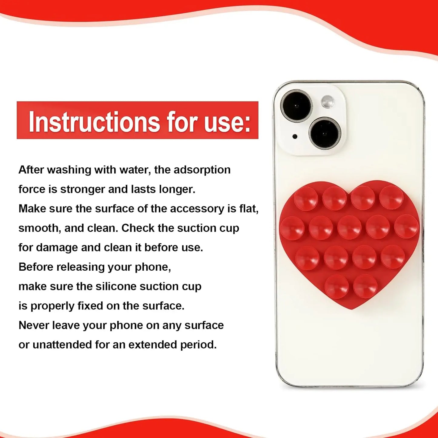 Heart Shape Double Sided Phone Suction Holder, Multi-Purpose Silicone Suction Cup Phone Mount Phone Case Sticky Phone Grip
