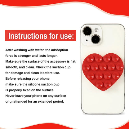 Heart Shape Double Sided Phone Suction Holder, Multi-Purpose Silicone Suction Cup Phone Mount Phone Case Sticky Phone Grip