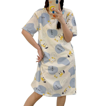 Maternity Clothings Nursing Dresses Breastfeeding Sleepwear Pattern Printing Cheerful and Lively Girl Feeling for Pregnant Women