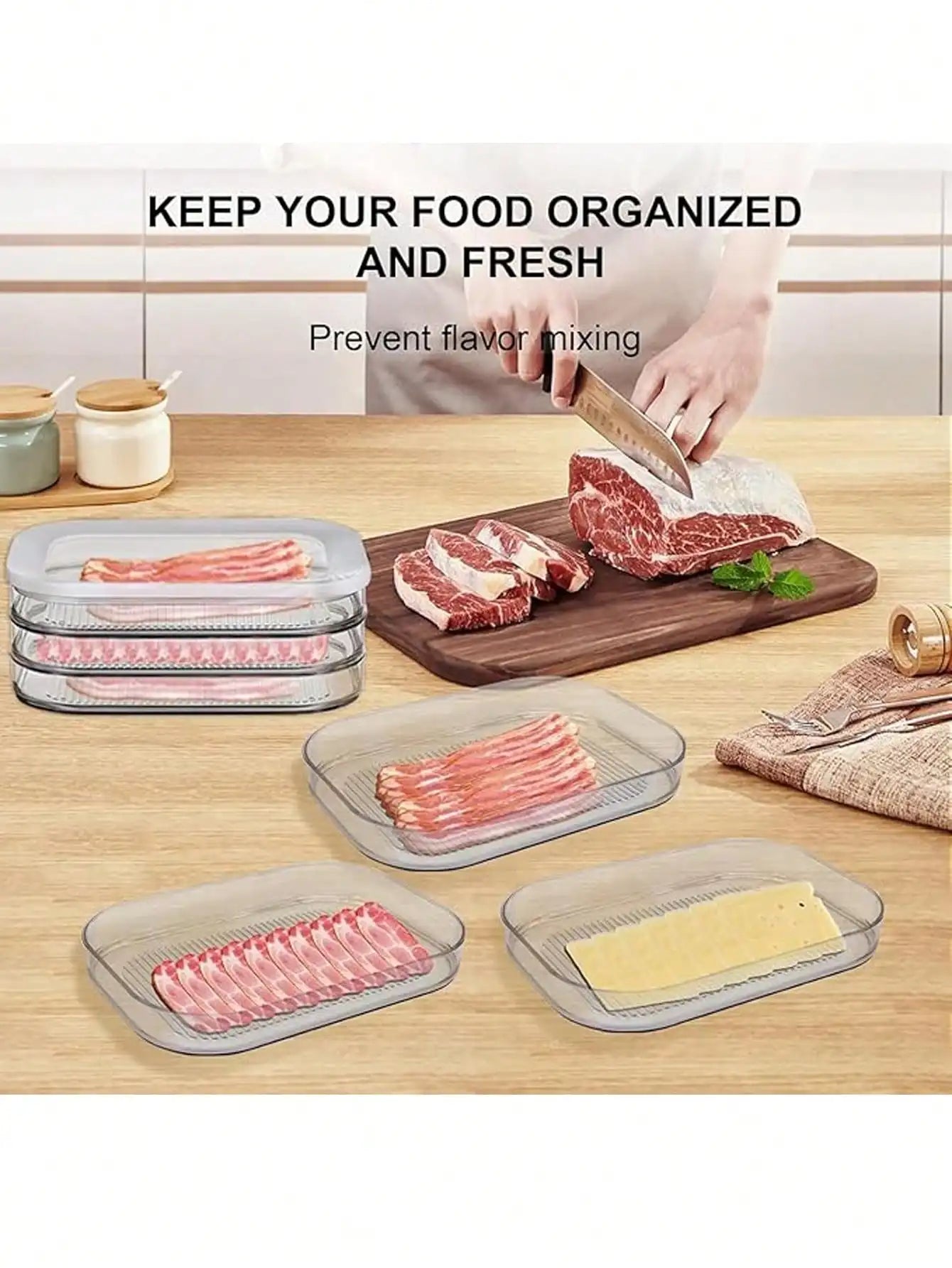 3-Tier Stackable Lunch Organizer – Fridge Container for Bacon, Cheese & Deli Meats w/Lid – Space-Saving Kitchen Storage