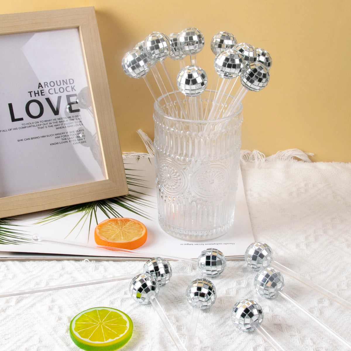 5/10/15 Mirror Disco Ball Stirrers Cocktail Stirrers Round Top Swizzle Sticks Coffee Stirrers 70s Disco Party Home Bar Decor