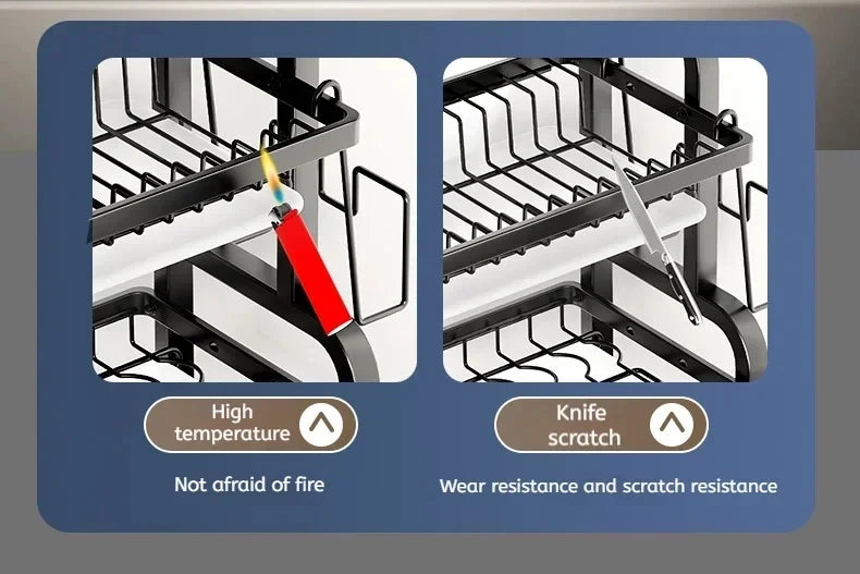 Dish Drying Rack 3-Tier Compact Kitchen Dish Rack Drainboard Set Large Rust-Proof Dish Drainer with Utensil Holder Kitchen Racks