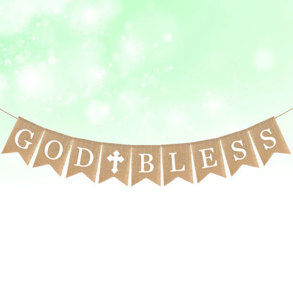 3PCS Communion Party Banner God Bless Baptism Christening Rustic Burlap Garland Banners For Wedding Baby Shower Decoration